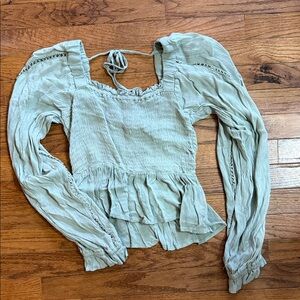 Elegant Light Green Smocked Blouse